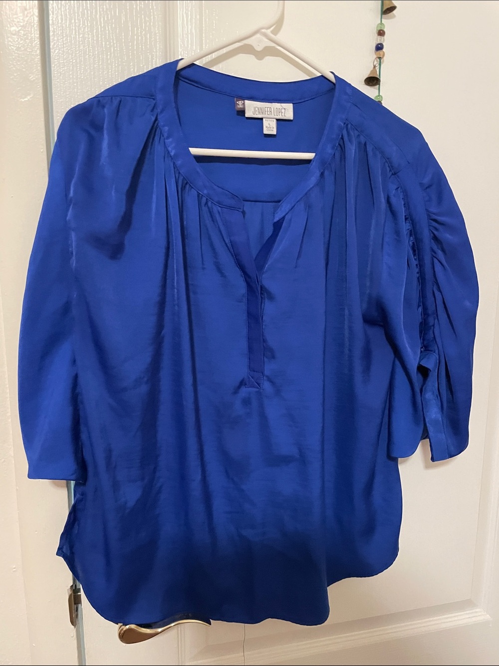 Jennifer Lopez Cobalt Blue Satin Tunic Top